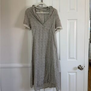 April Cornell Prairie Peasant Midi Dress Floral Lace Sleeve Tie Belt Cottage